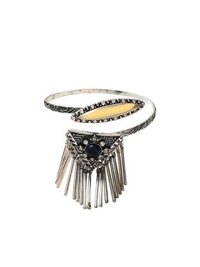 Silver Boho Arm Bracelet, Rhinestones & Metal Tassels